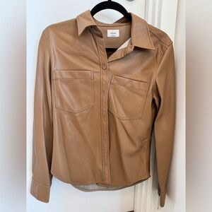 Wilfred Caramel Tan Vegan Leather Shirt Jacket